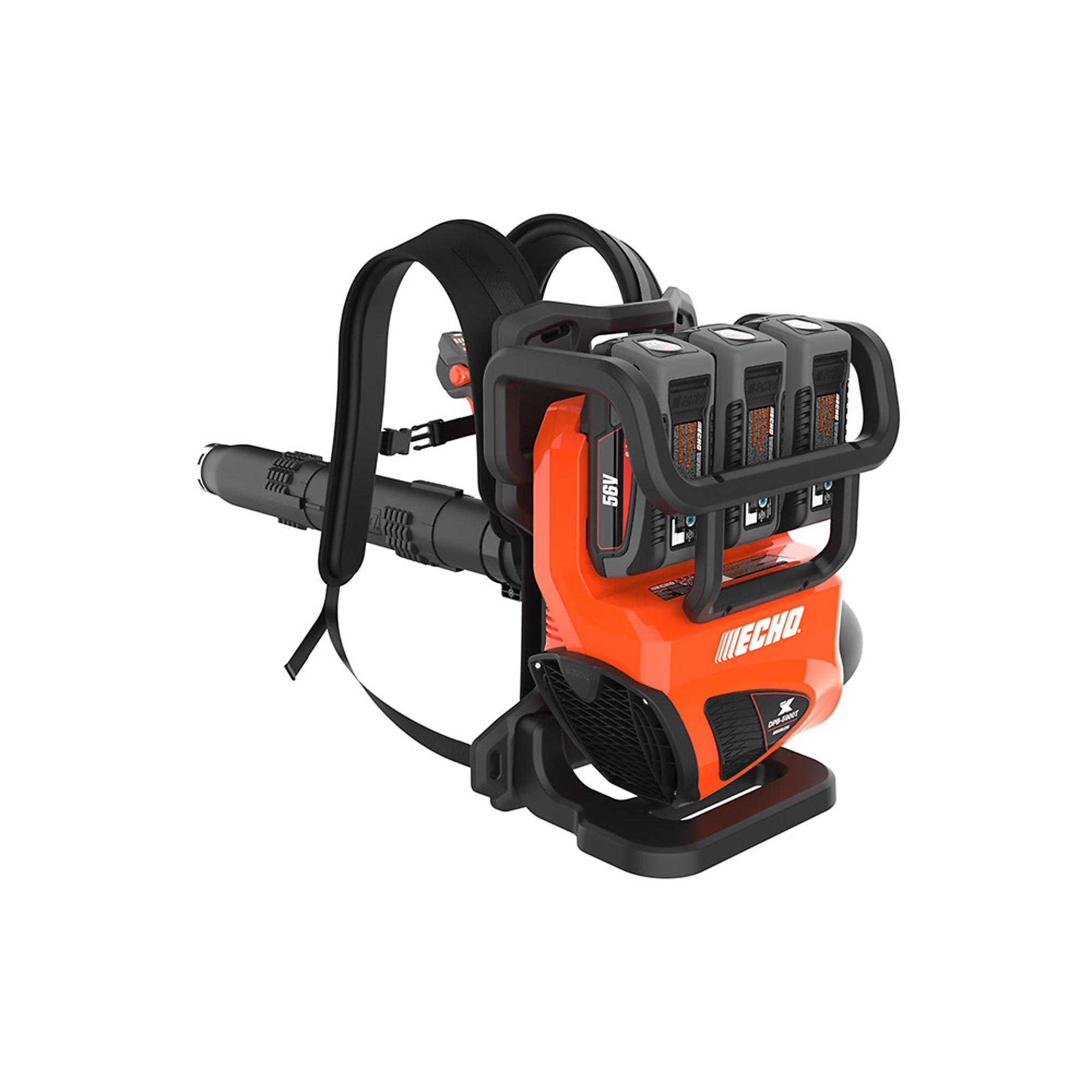 ECHO X Series, 56V Battery System, Battery-Powered Backpack Blower With Tube-Throttle, 795CFM 195MPH 25N, Volts 56,  Includes (3) 8.0Ah Batteries and (2) Dual-Port Chargers, Model# DPB-5900TM2H-3
